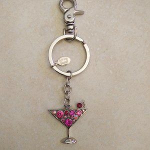 NWOT Pink Rhinestone Martini Keyring/Purse Charm